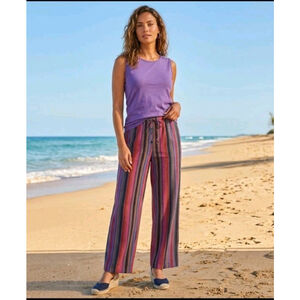 NEW Exterior By Erez Striped Wide Leg Drawstring Pants 100% Silk Size Large